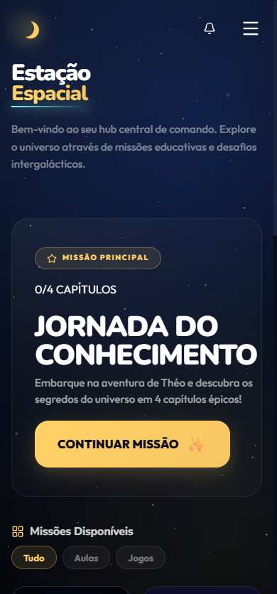 Versão mobile do Théo no Mundo da Lua em um smartphone