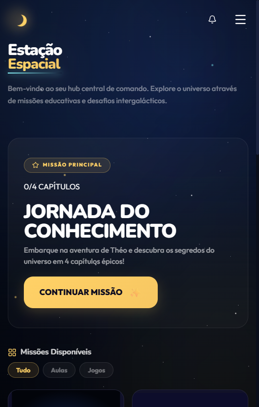 O aplicativo funcionando em um tablet com interface galáctica